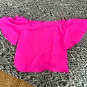 Off the shoulder neon pink Do + Be Blouse with zipper in back